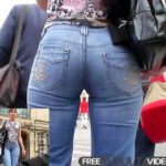 Upskirtcollection.com  – Delicious jeans ass in the street 2012  tight blue jeans